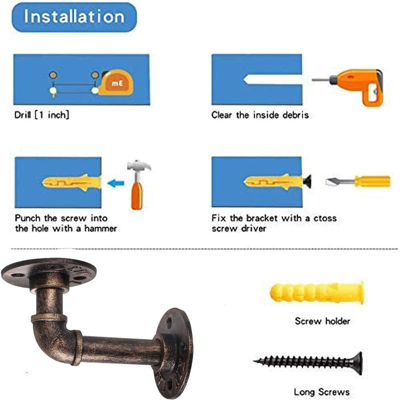 eSynic Popular 2Pcs Pipe Shelf Brackets Industrial Tube Rack Pipe Brackets
