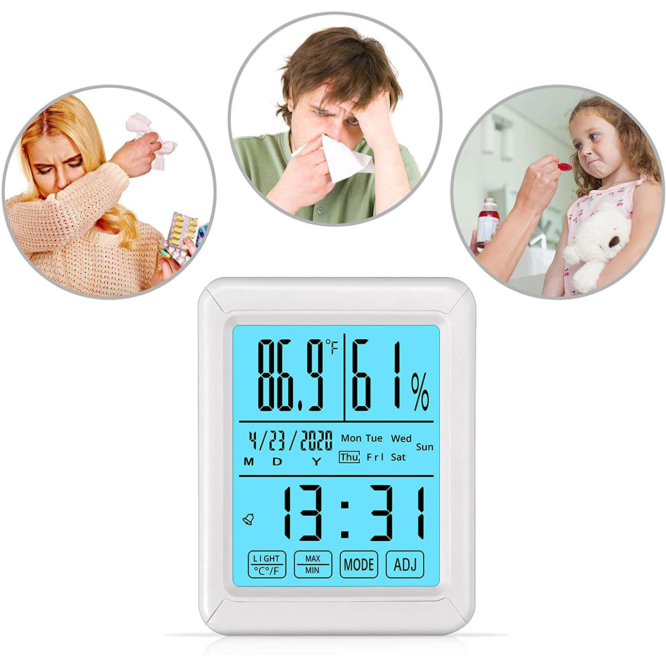 eSynic Touch Screen Backlight Touchable Digital Hygrometer Thermometer