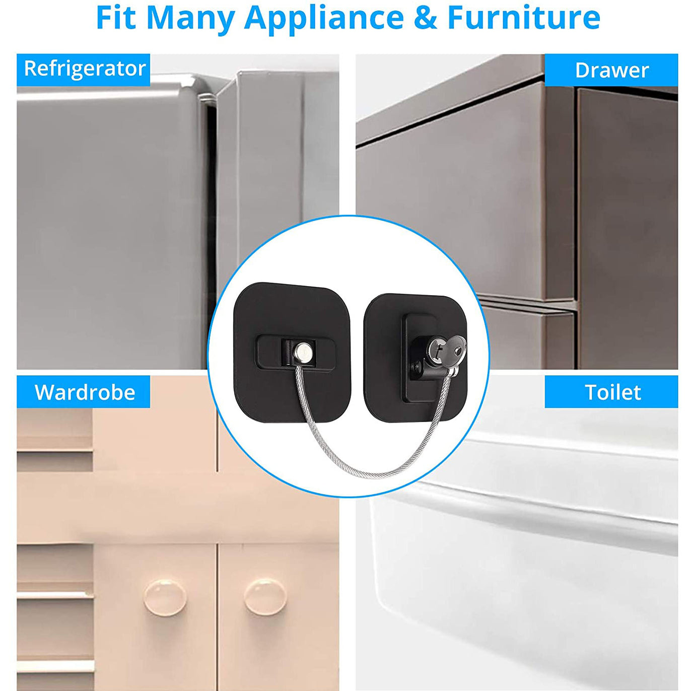 eSynic 2Pcs Refrigerator Doors Restrictor Lock