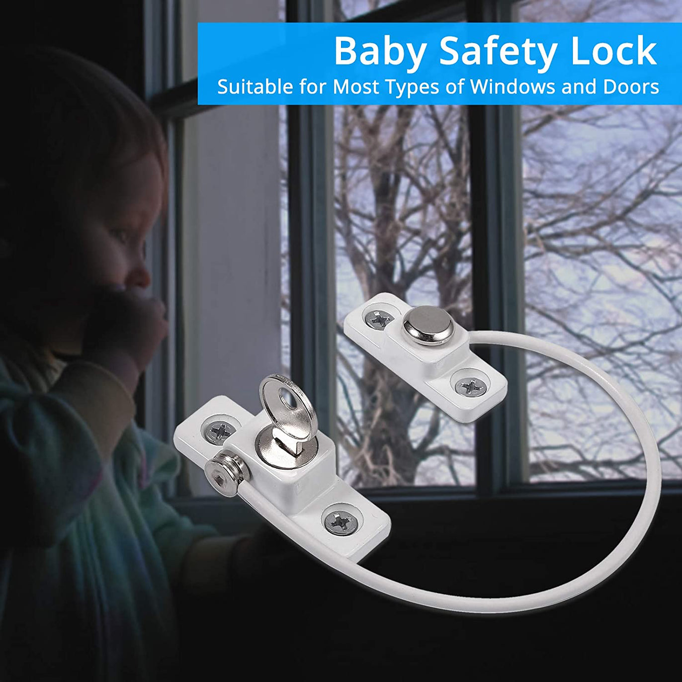 eSynic Popular 4pcs Window Restrictor Locks-White