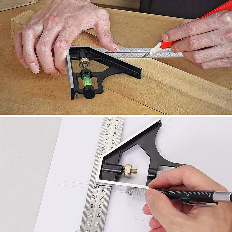 eSynic Professional 2Pcs Carpentry Squares Set 300mm Combination Square and 8-Inch Adjustable Sliding Bevel Gauge