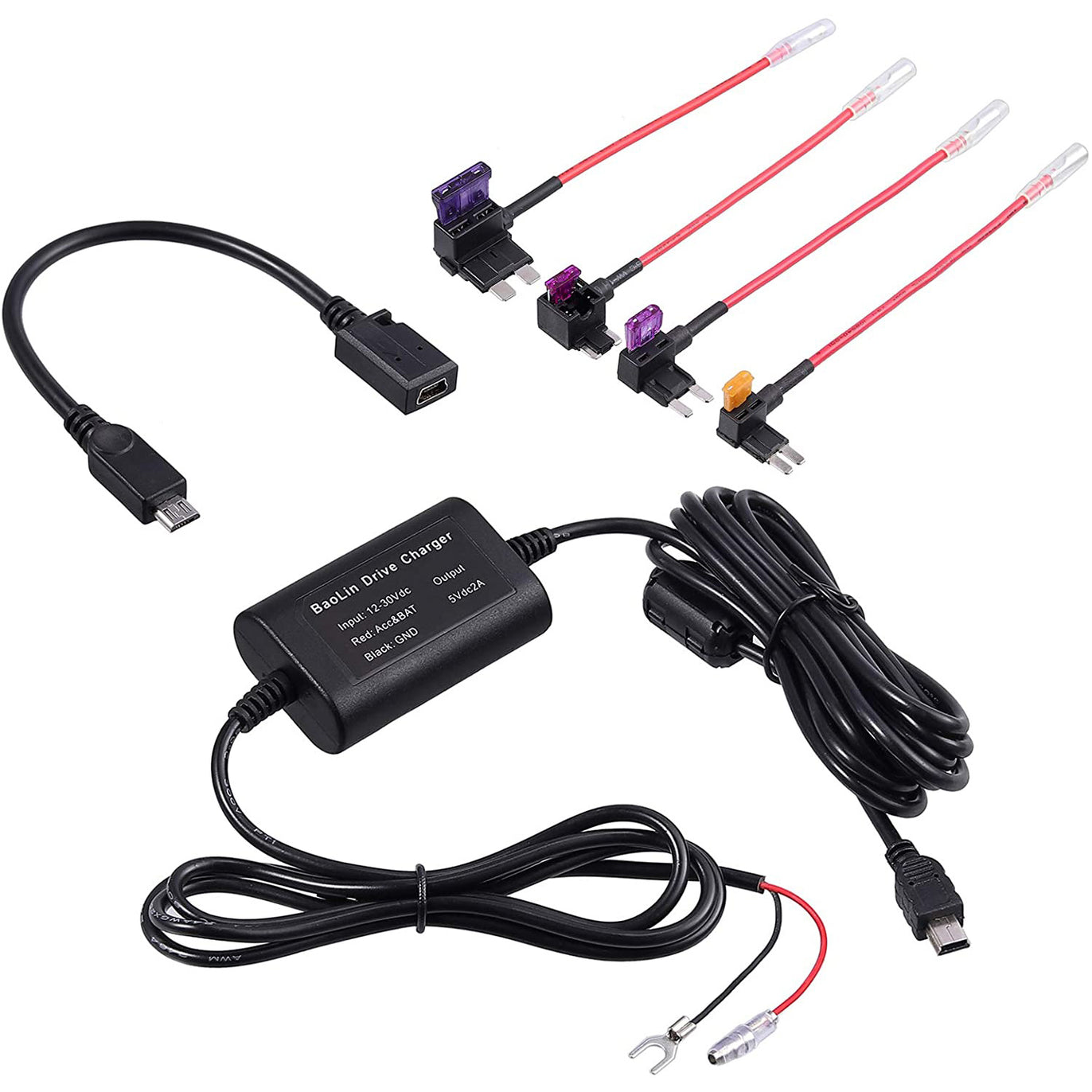 eSynic Dash Cam Hardwire Kit For Mini USB & Micro USB Dash Cam & 12V-24V Vehicles