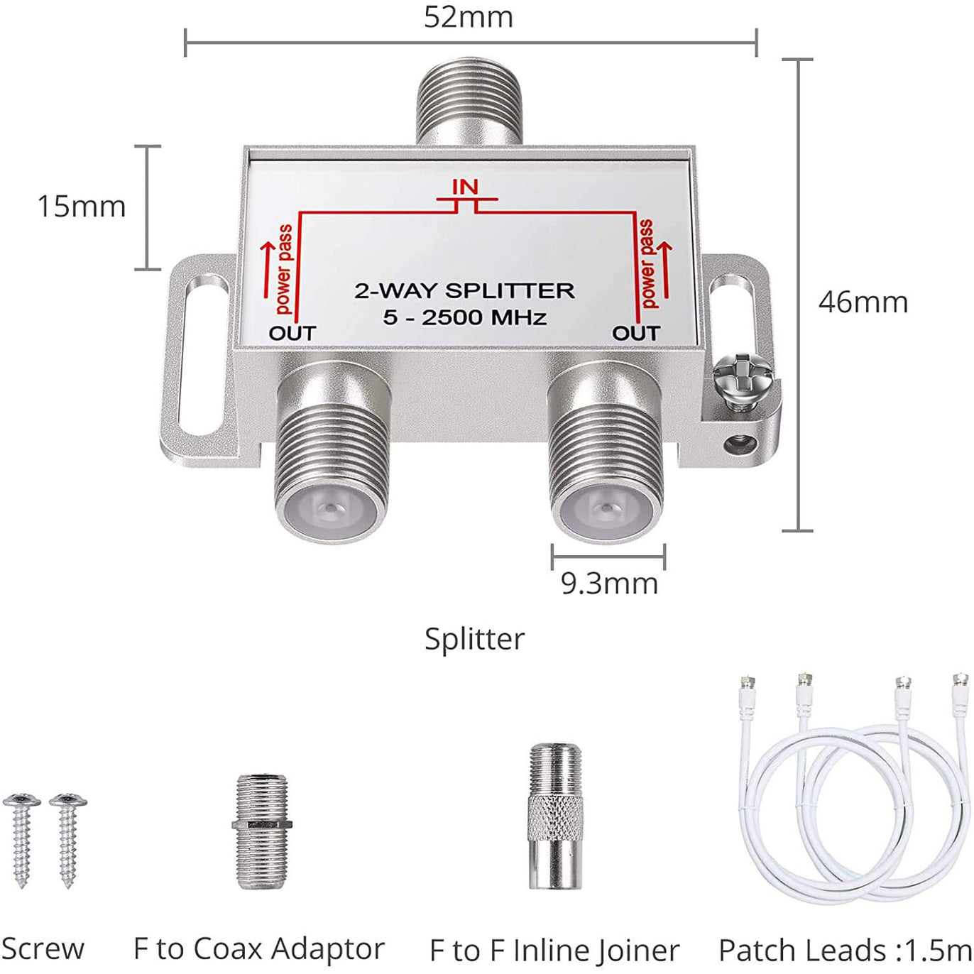 eSynic TV Aerial Splitter 2 Way Satellite Splitter F Type Splitter 5-2500MHz