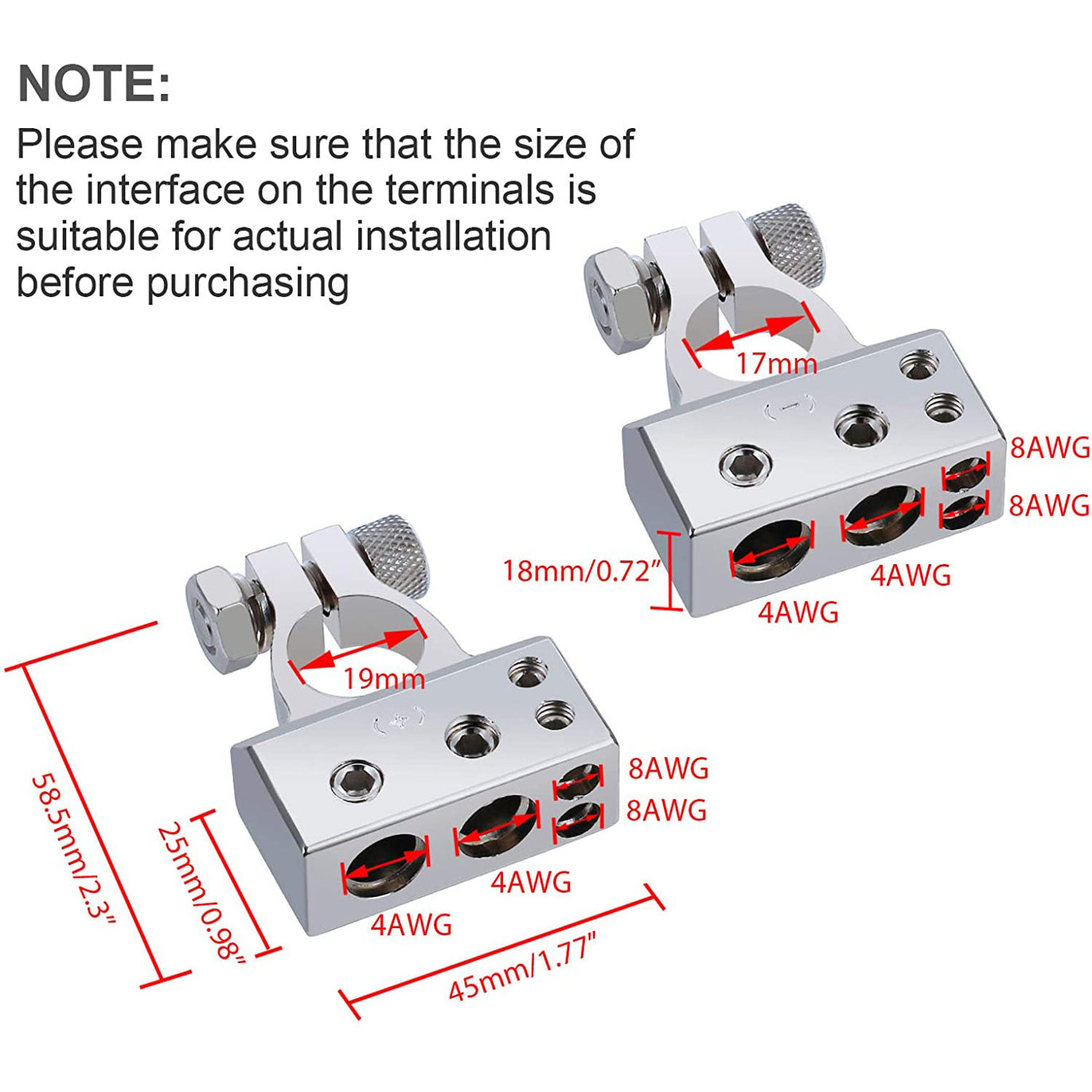 eSynic 4/8 Gauge AWG Car Battery Terminals