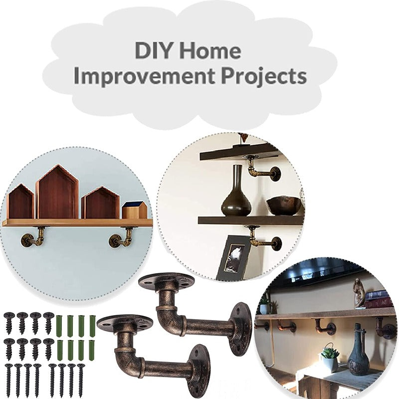 eSynic Popular 2Pcs Pipe Shelf Brackets Industrial Tube Rack Pipe Brackets