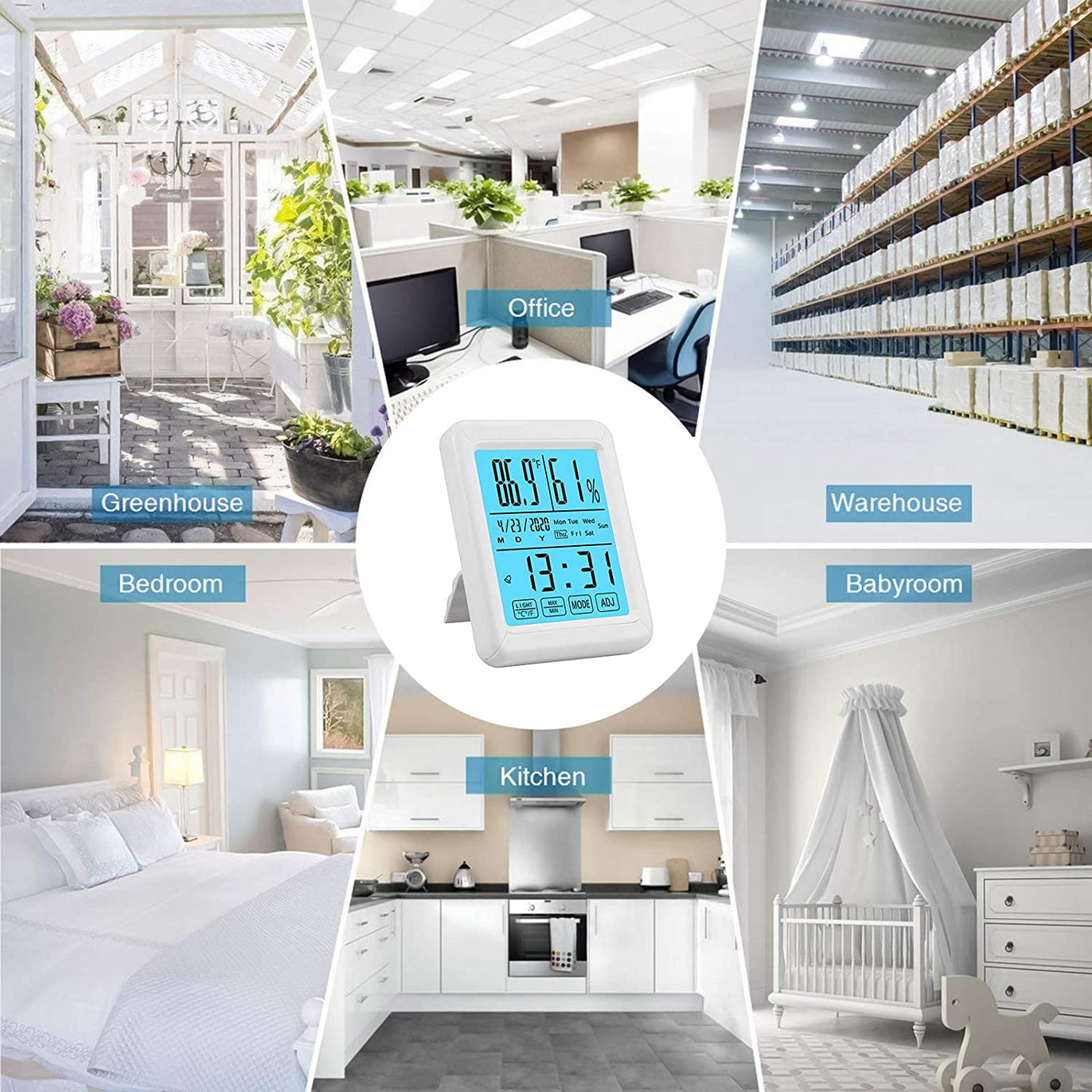 eSynic Touch Screen Backlight Touchable Digital Hygrometer Thermometer