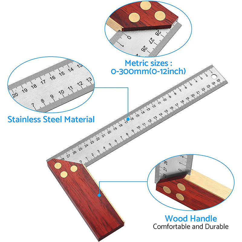 eSynic Zinc Alloy 300mm Woodworking Carpentry Square Set