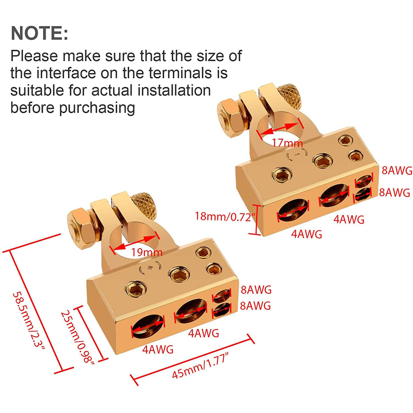 eSynic 2PCs Waterproof 4/8 Gauge AWG Car Battery Terminals