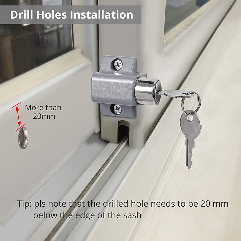 eSynic 2Pcs Sliding Door Lock Sliding Patio Door Latches Set - Silver