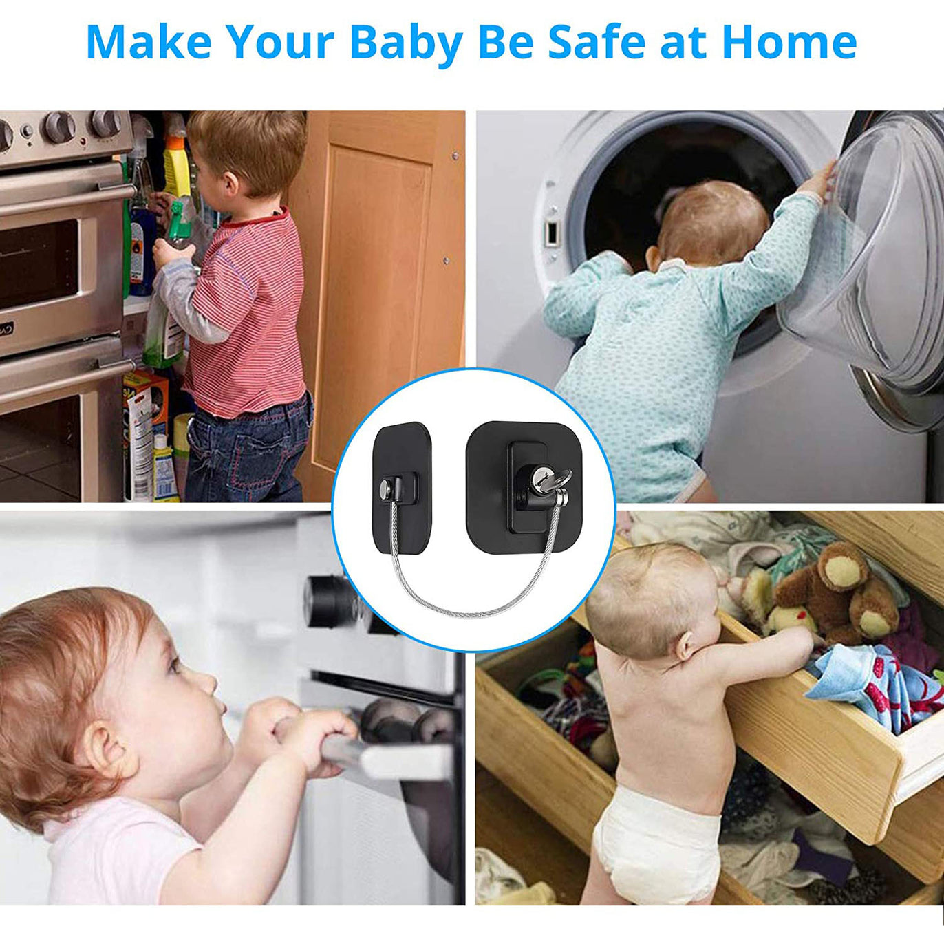 eSynic 2Pcs Refrigerator Doors Restrictor Lock