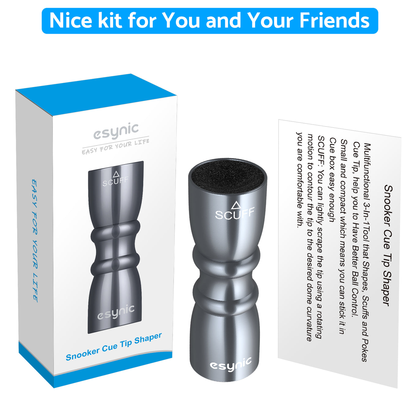 eSynic Popular Snooker Accessories Billiard Snooker Pool Cue Tip Shaper -Grey