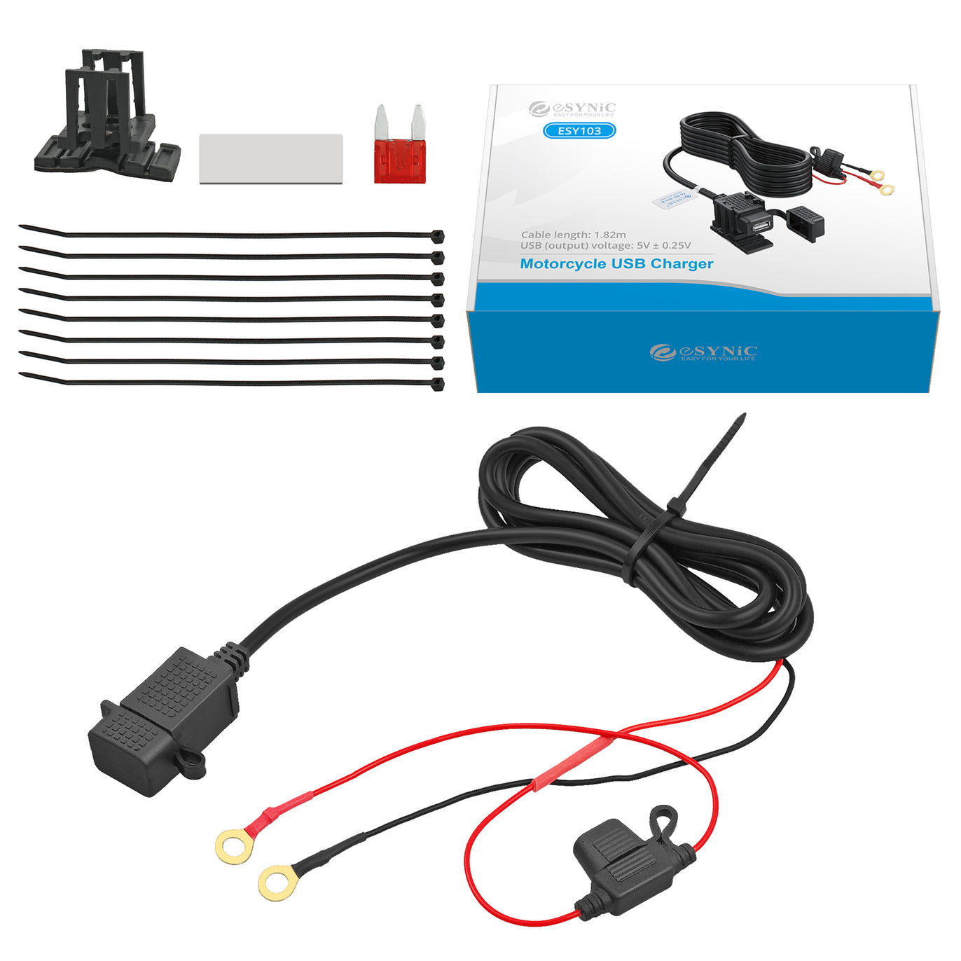 eSynic Professional Waterproof USB Motorcycle Charger