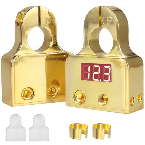 eSynic Digital Car Battery Terminal Connectors LED Voltmeter 0/4/8/10 Gauge Power Post