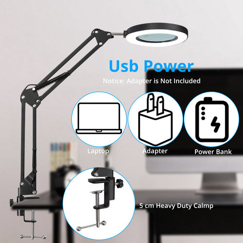 Magnifier LED Lamp 10X Magnifying Glass Desk Table Light Reading Lamp With Clamp