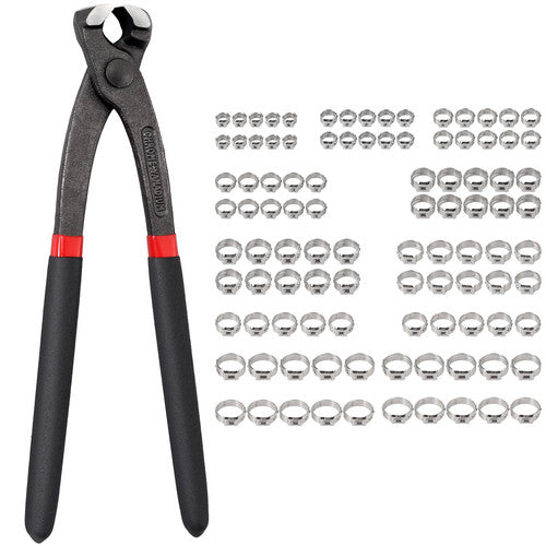 100PCS Single Ear Stepless Hose Clamps Pincer Crimper Tool 304 Stainless Steel