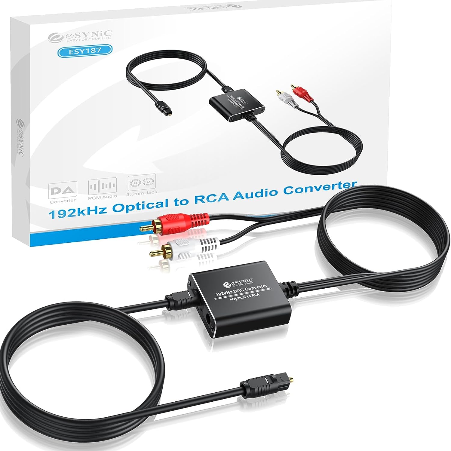 eSynic Premium 192 KHZ Digital to Analog Audio Converter Portable Optical to RCA Adapter