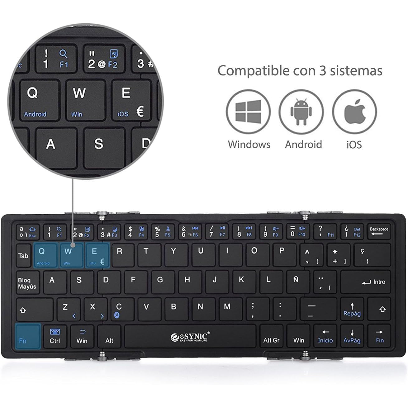 eSynic Wireless Mini Bluetooth Keyboard (Spanish) Foldable