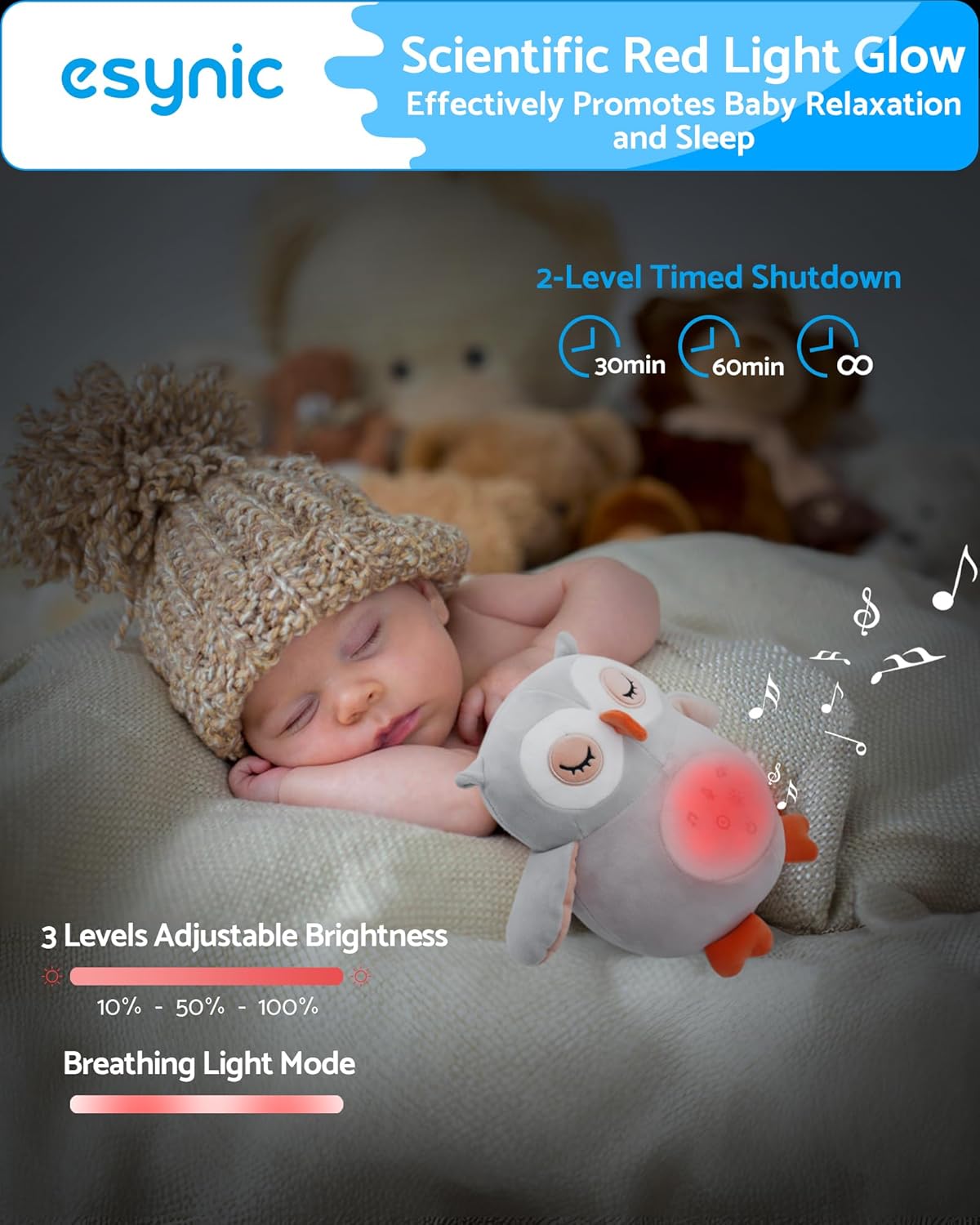 Owl Baby Sleep Soother, Baby Sound Machine, White Noise Machine Baby, 12 Sounds&Night Light, Wireless Speaker&Recording Function, Auto-Off Timer, Removable Washable, Baby & Toddler Sleep Aid