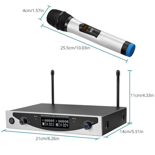 UHF200C-2H ensemble micro UHF sans fil 2 canaux récepteur 2x micros  portables noirs 2 x Micros mains