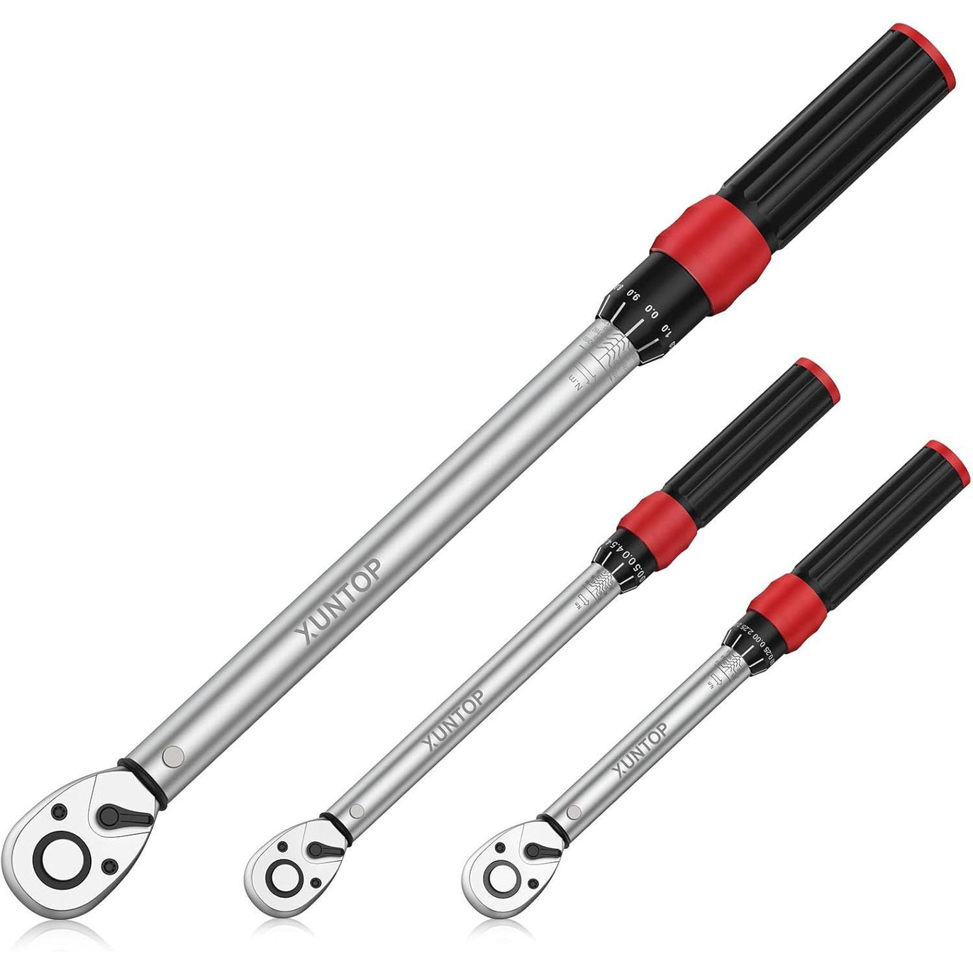 XUNTOP Torque Wrench 1/4 3/8 1/2 inch 3 PCS Drive Click Torque Wrench for 40-220 in.lb 5-45ft.lb 15-155ft.lb 72 Tooth Dual Direction Adjustable Ratchet Wrench for Bicycle,Moto,Car Maintenance