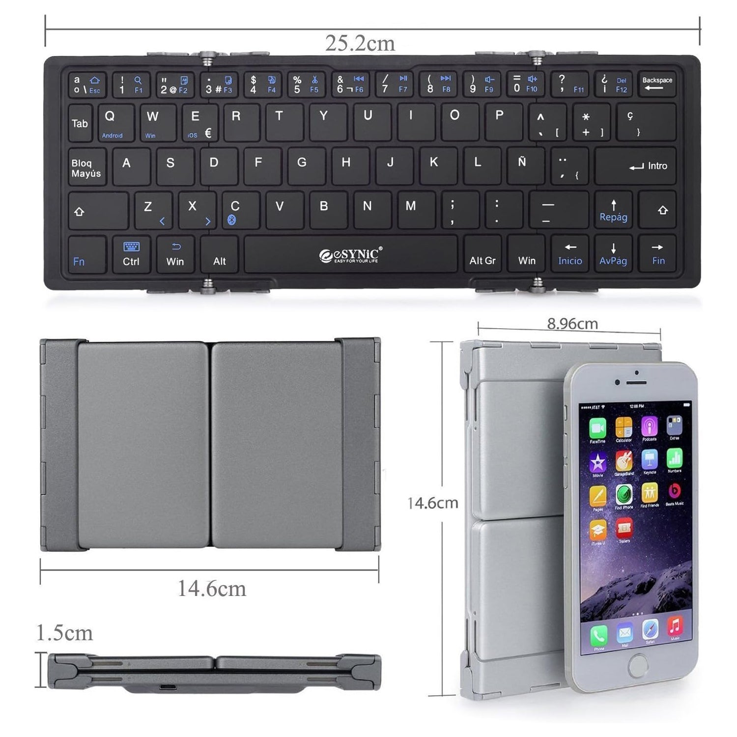 eSynic Wireless Mini Bluetooth Keyboard (Spanish) Foldable