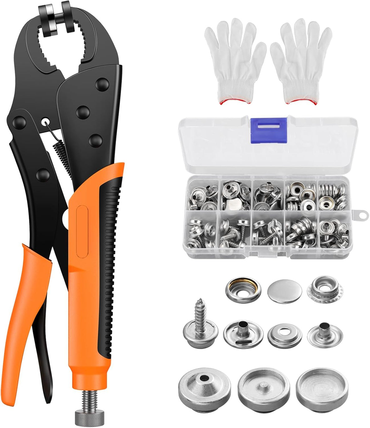 Heavy Duty Snap Fastener Tool Adjustable Vice Grip Snap Setter Snap Sewing Accessory Installation Kit with 3 Dies and 30 Sets Metal Snaps for Canvas Fabric Boat Covers Leather Upholstery Sewing Tarps