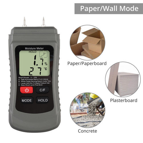 Handheld LCD Wood Moisture Test Meter with 2 Test Probe Pins and 2 Batteries