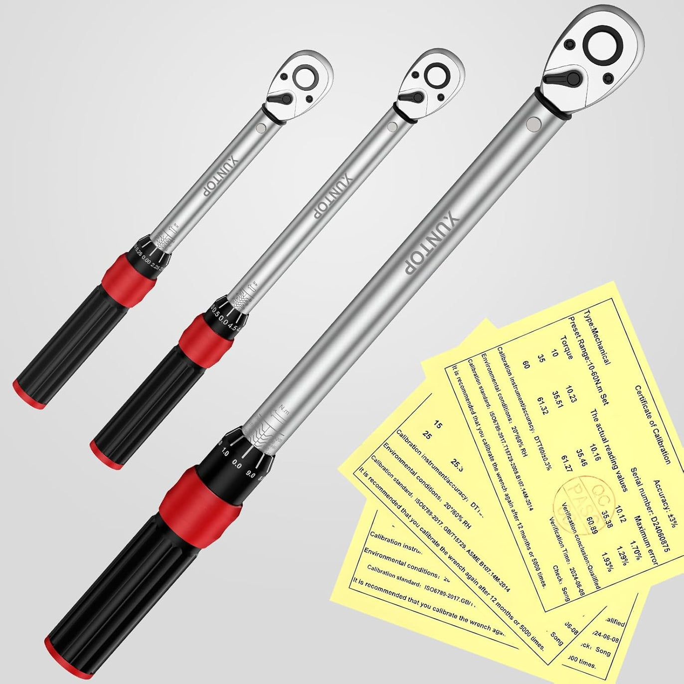 XUNTOP Torque Wrench 1/4 3/8 1/2 inch 3 PCS Drive Click Torque Wrench for 40-220 in.lb 5-45ft.lb 15-155ft.lb 72 Tooth Dual Direction Adjustable Ratchet Wrench for Bicycle,Moto,Car Maintenance