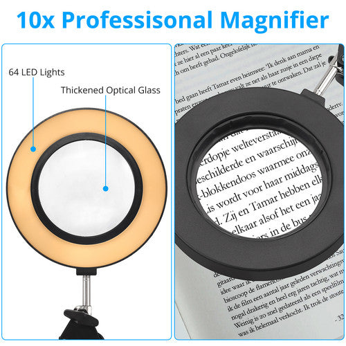 Magnifier LED Lamp 10X Magnifying Glass Desk Table Light Reading Lamp With Clamp