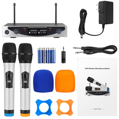 Professional Dual Wireless Microphone UHF Cordless Handheld Mic System Karaoke