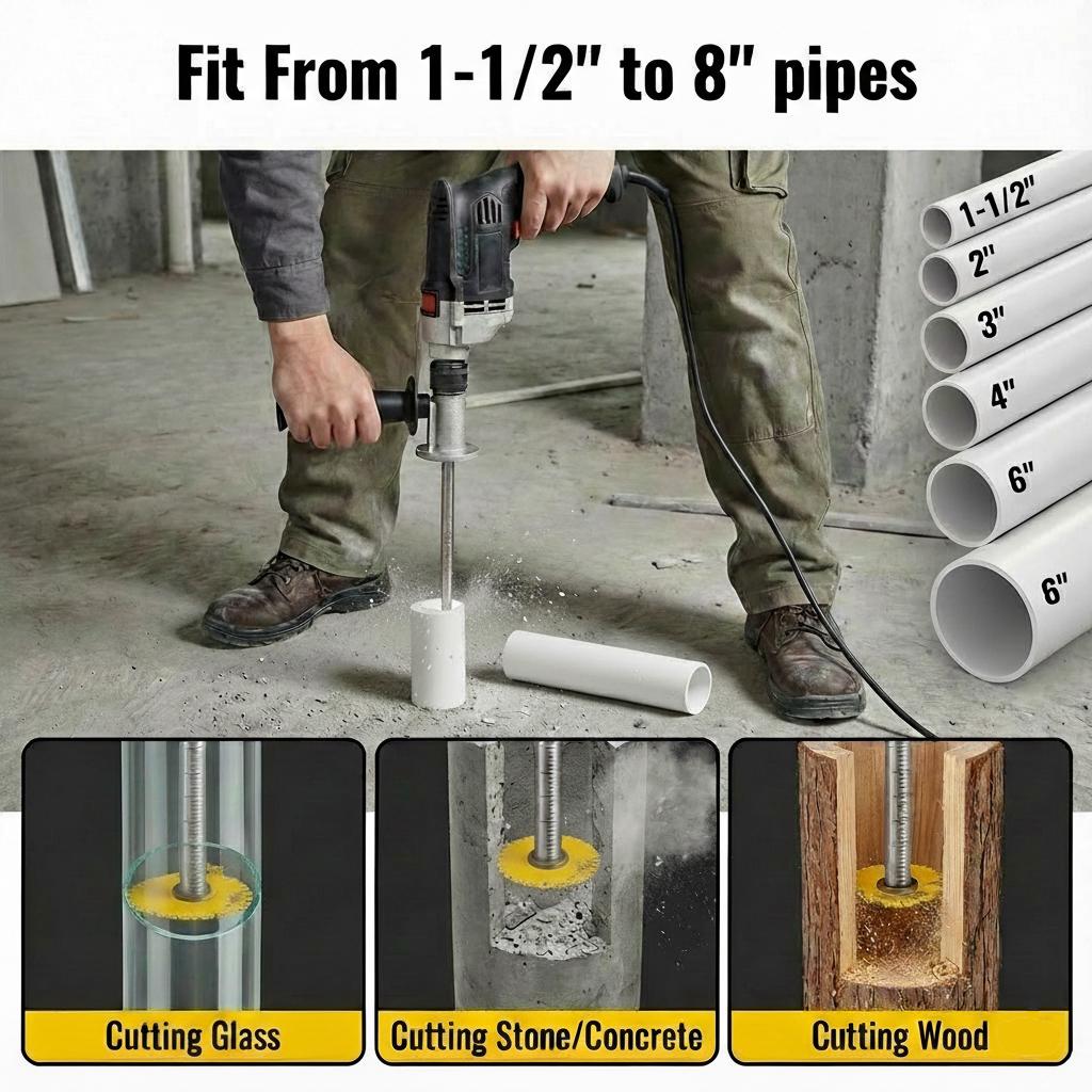 esynic PVC Pipe Inside Cutter with Diamond Grit Cutting Wheel & 7 Inch Adjustable Depth 1/4 Inch Hex Shank Compatible with Impact Drivers and Drills