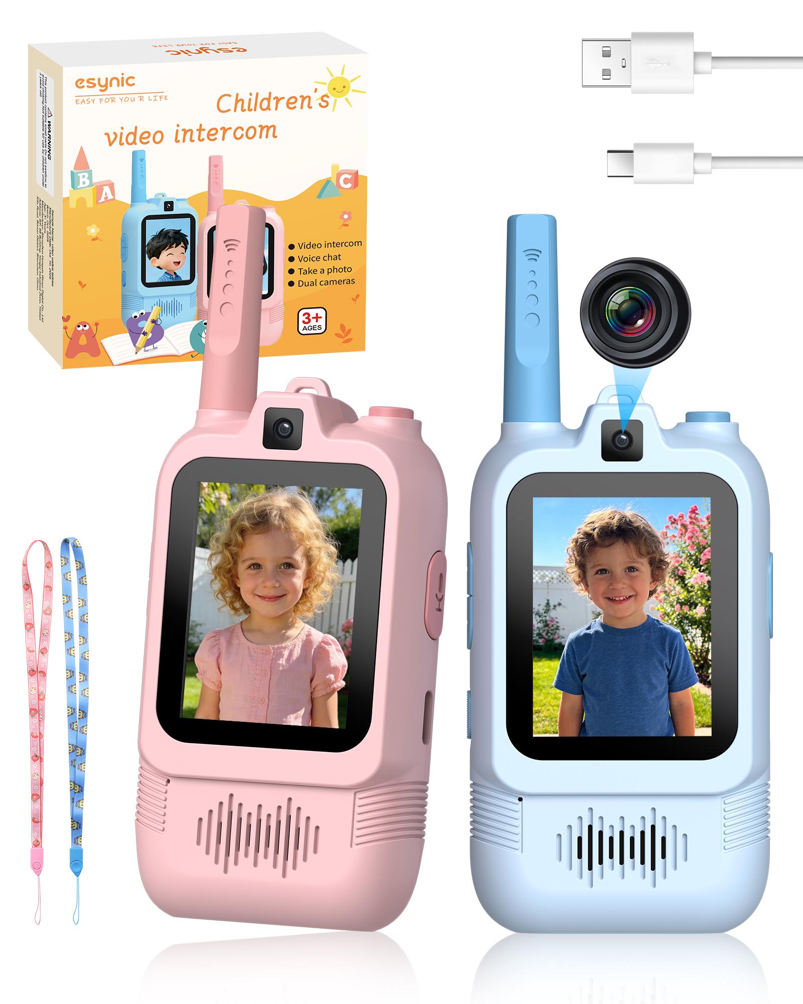 esynic 2026 Kids Dual Camera Video Walkie Talkies Toys – 2 Pack Rechargeable Video Intercom with Front & Rear Cameras for Long-Distance Communication, Perfect for Indoor & Outdoor Play, Camping, Family Games, Ages 3-12