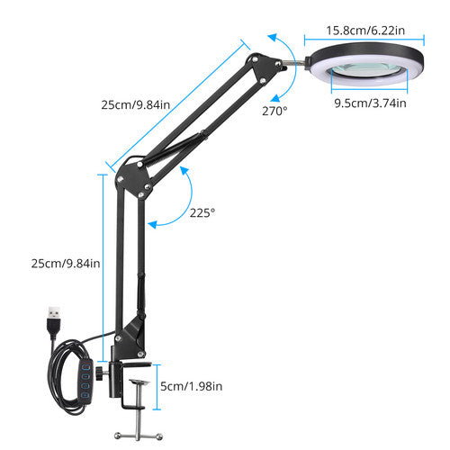 Magnifier LED Lamp 10X Magnifying Glass Desk Table Light Reading Lamp With Clamp