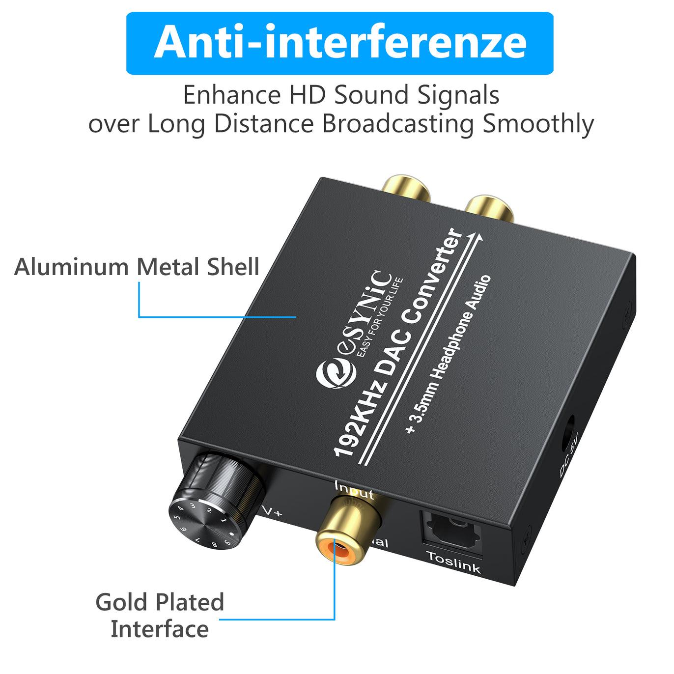 eSynic 192KHZ Upgraded DAC Digital to Analog Audio Converter