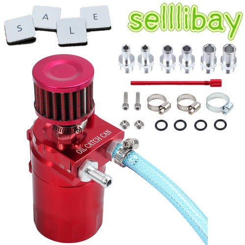 Universal 300ML Oil Catch Can Kit Breather Baffled Aluminum Reservoir Filter Red