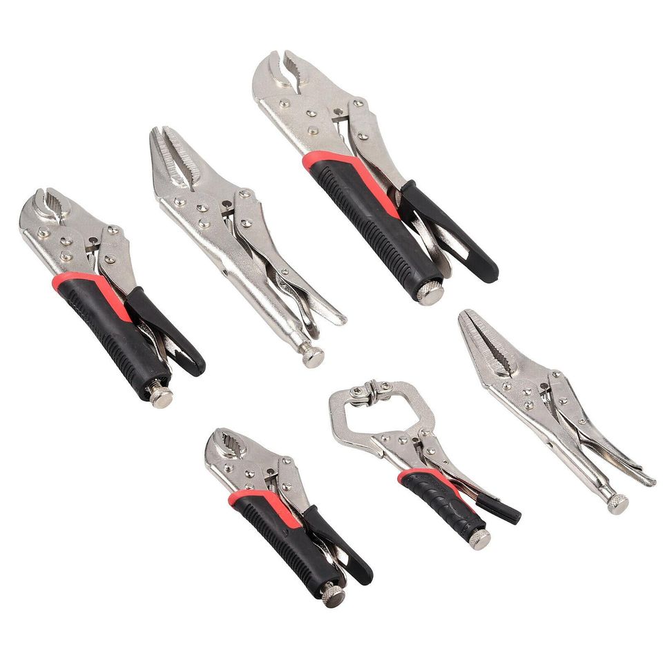 eSynic 6Pcs Locking Pliers C Clamp Set Vise Needle Long Nose Grip Curved Locking Tool