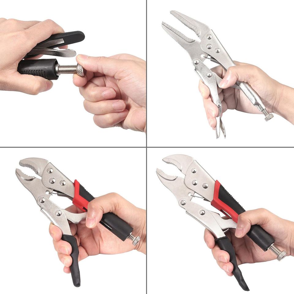 eSynic 6Pcs Locking Pliers C Clamp Set Vise Needle Long Nose Grip Curved Locking Tool