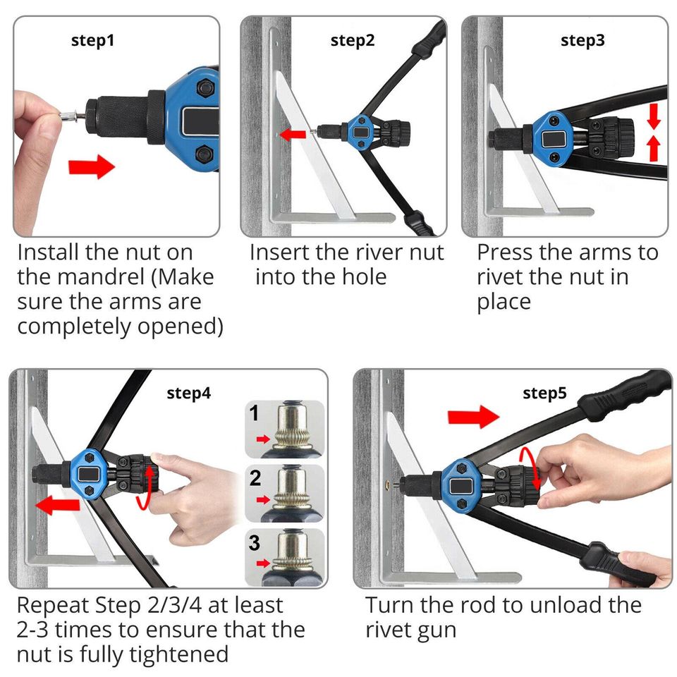 eSynic Rivet Nut Installation Tool Kit Rivet Gun Tool Manual Riveter Rivnut Fixed Nut Riveting