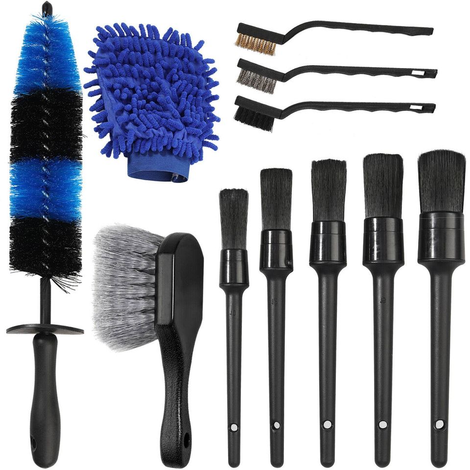 eSynic 11Pcs 17 in Car Wheel Brush Set Rim Tire Engine Wash Cleaning Kit Detailing Tool US