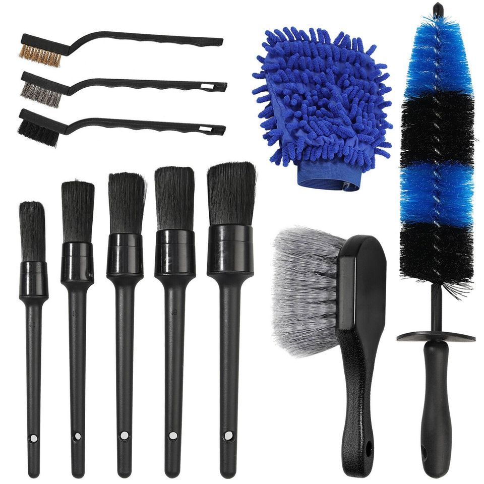 eSynic 11Pcs 17 in Car Wheel Brush Set Rim Tire Engine Wash Cleaning Kit Detailing Tool US