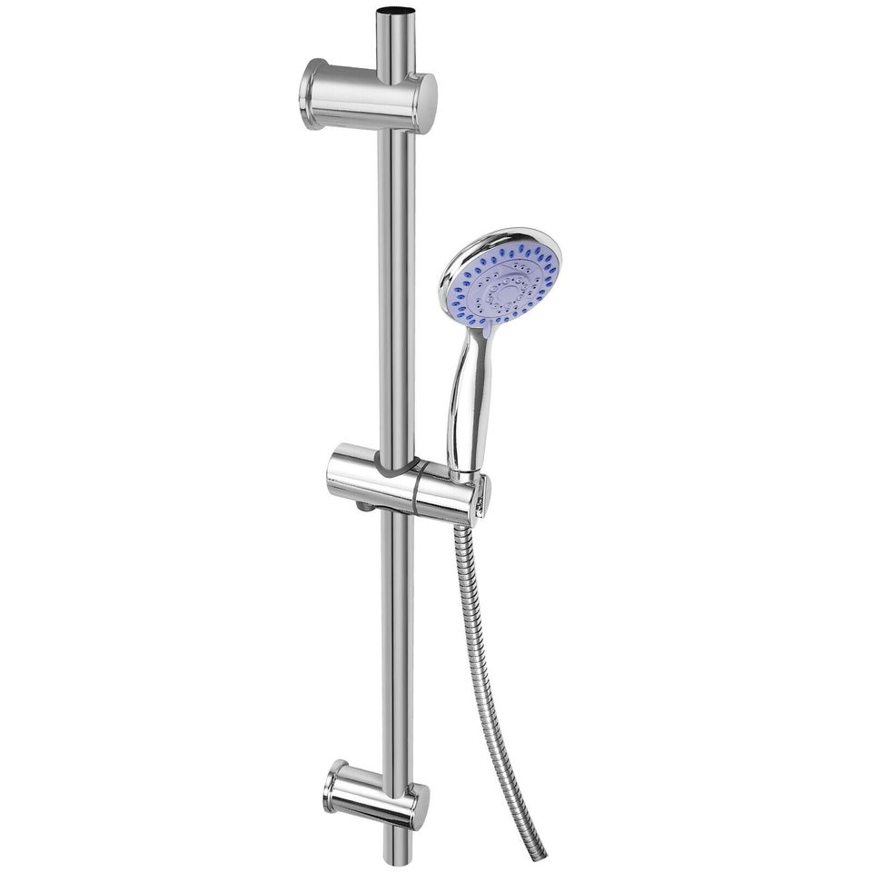 eSynic Adjustable Chrome Shower Slider Riser Rail Bar Set w/ Modern Head & Hose Holder