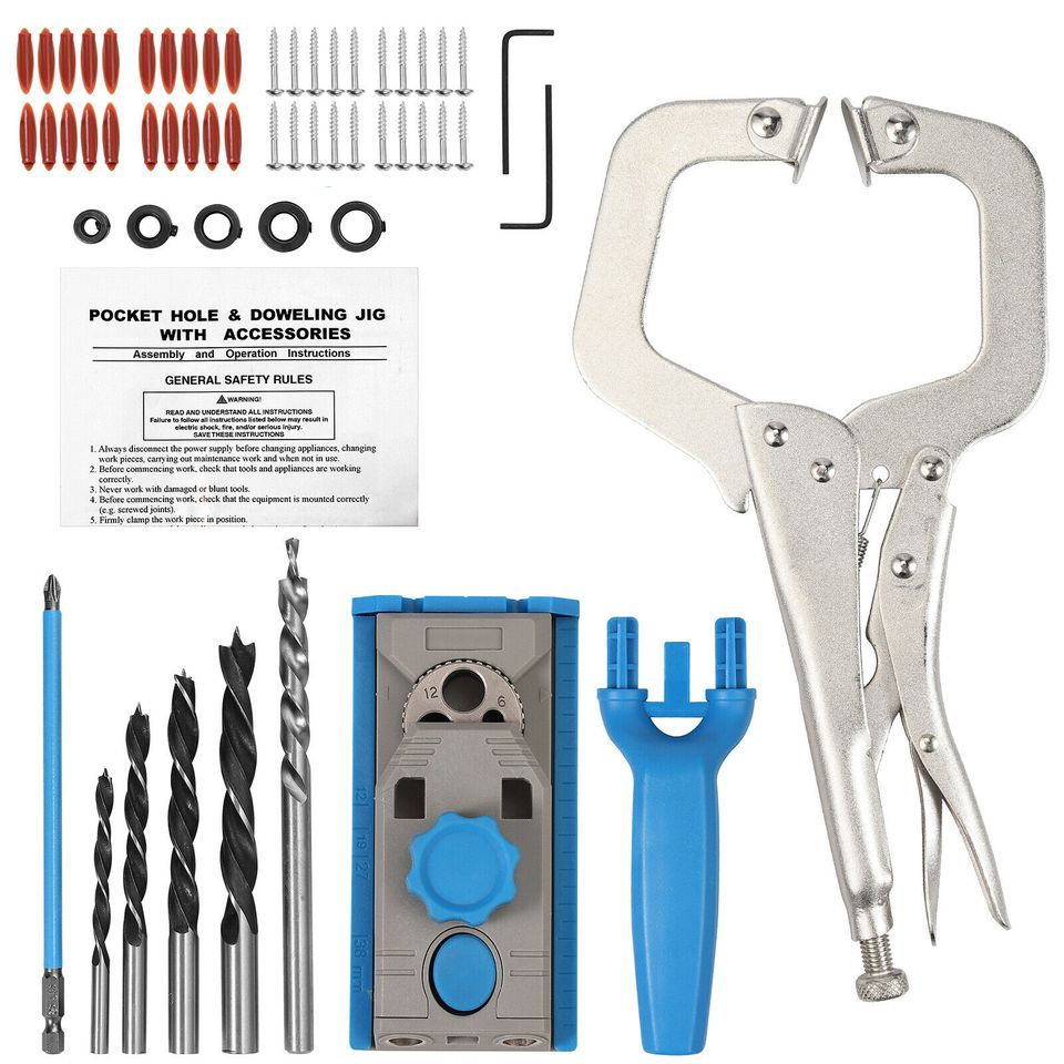 eSynic Pocket Hole Jig Kit Tool System Woodworking Hole Screw Drill Set for Joinery DIY