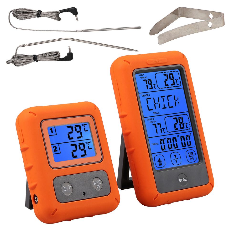 eSynic Wireless Remote Digital Food Cooking Thermometer w/ Dual Probe for Smoker Grill