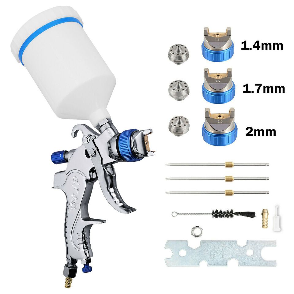 eSynic 1/4 inch HVLP Car Gravity Feed Paint Spray Gun 600 ml Cup 1.4/1.7/2.0 mm Nozzle