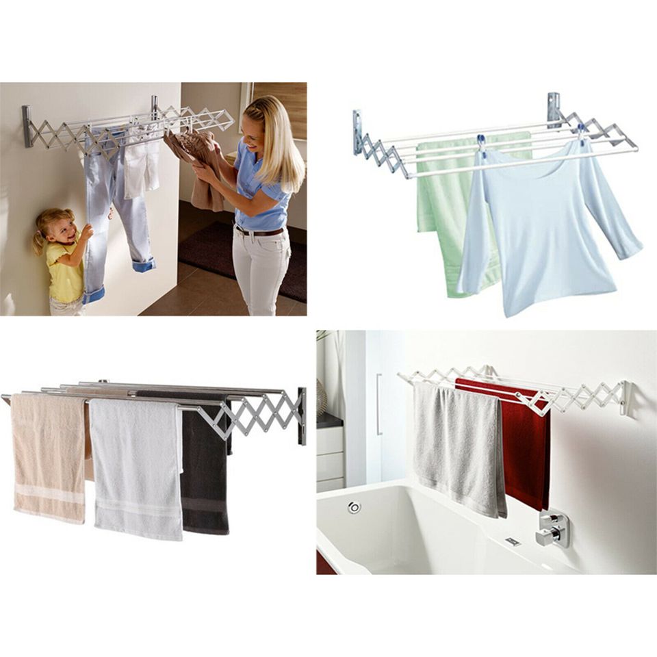 eSynic 80cm Wall Mounted Expandable Cloth Drying Towel Rack Retractable Laundry Hanger US