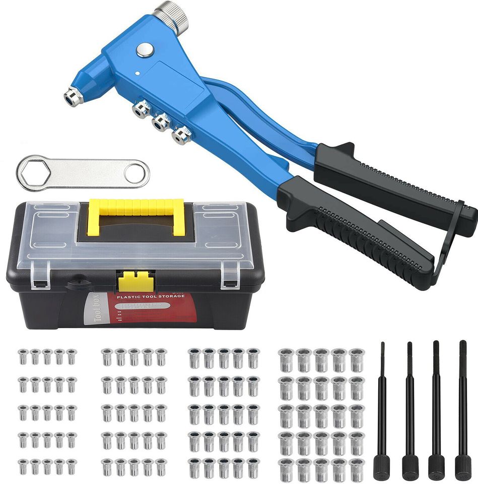 eSynic 10 in Rivet Nut Gun M3-M6 Hand Riveter Rivet Gun with 100pcs Nut Setting System