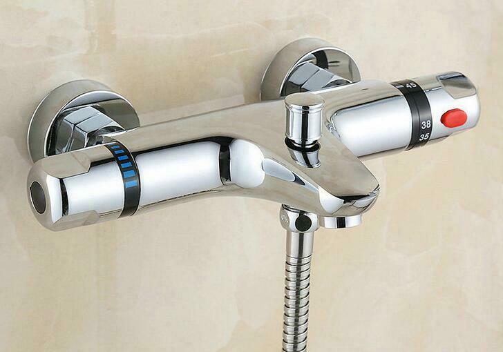 eSynic Bathroom Thermostatic Dual Control Shower Mixer Tap Brass Faucet Valve + Fitting