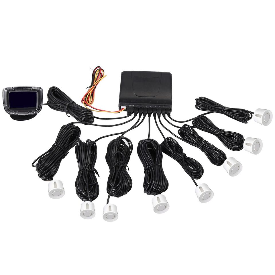 eSynic Front Rear Car Reverse 8 Parking Sensors Kit Alarm Buzzer System + Display