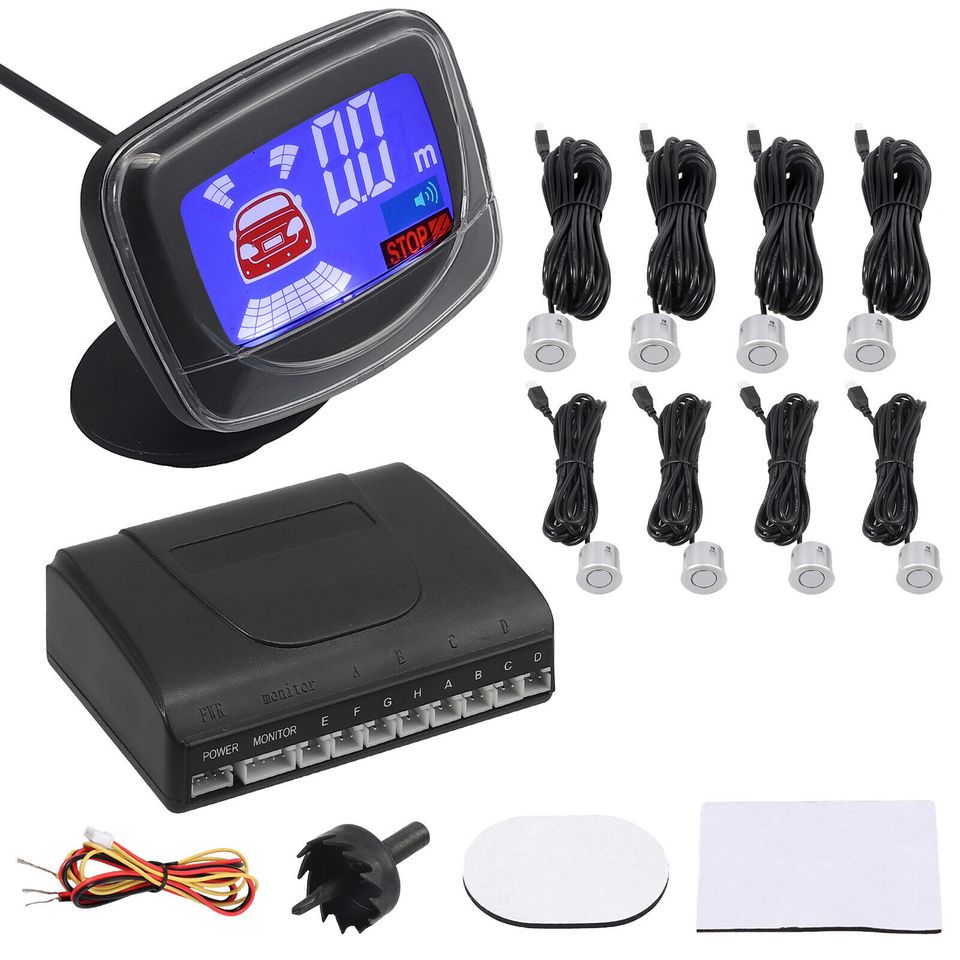 eSynic LCD Car Auto Backup Reverse Rear Radar System Alert Alarm Kit 8 Parking Sensors