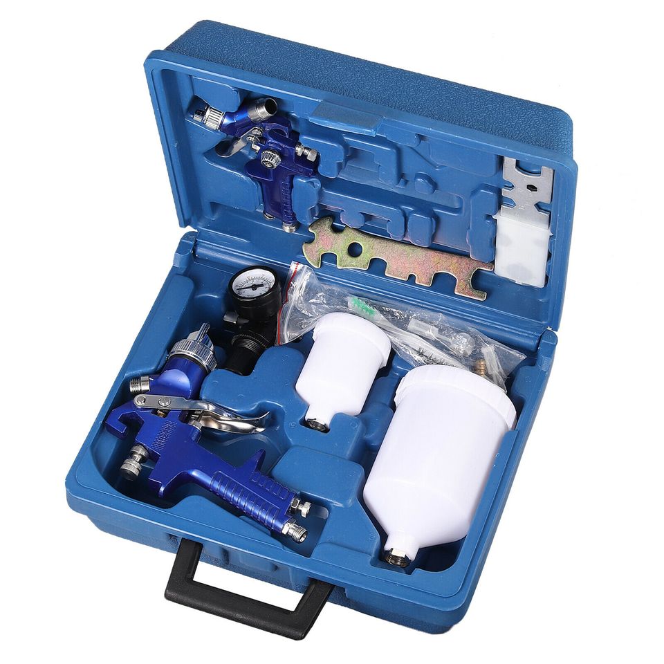 eSynic 1.4+0.8mm 2 HVLP Gravity Feed Spray Gun w/ Regulator Auto Air Paint Primer &Case